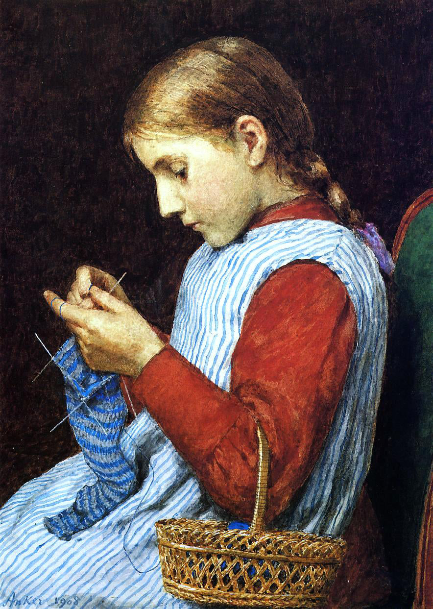  Julian Alden Weir Girl Knitting - Hand Painted Oil Painting