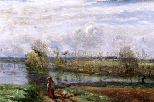  Jean-Baptiste-Camille Corot Girl Reading by the Water - Hand Painted Oil Painting