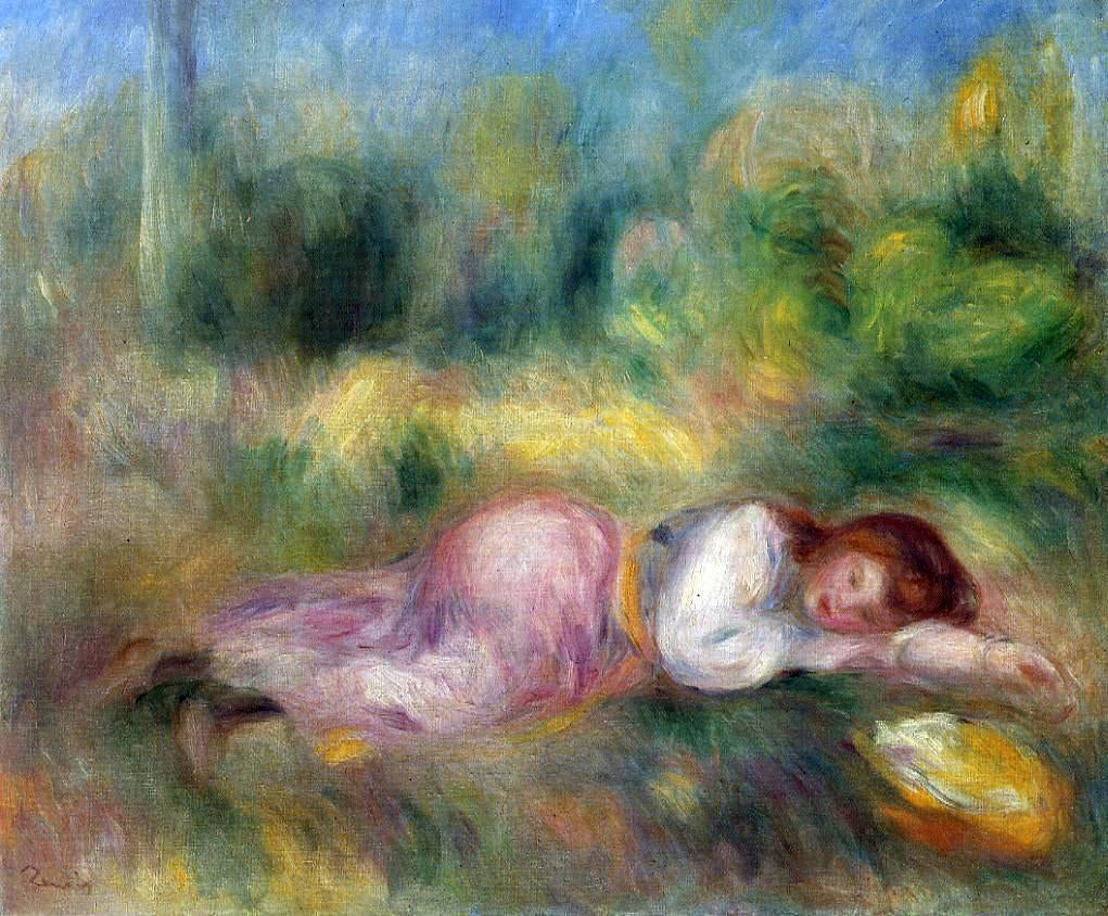 Pierre Auguste Renoir A Girl Streched out on the Grass - Hand Painted Oil Painting