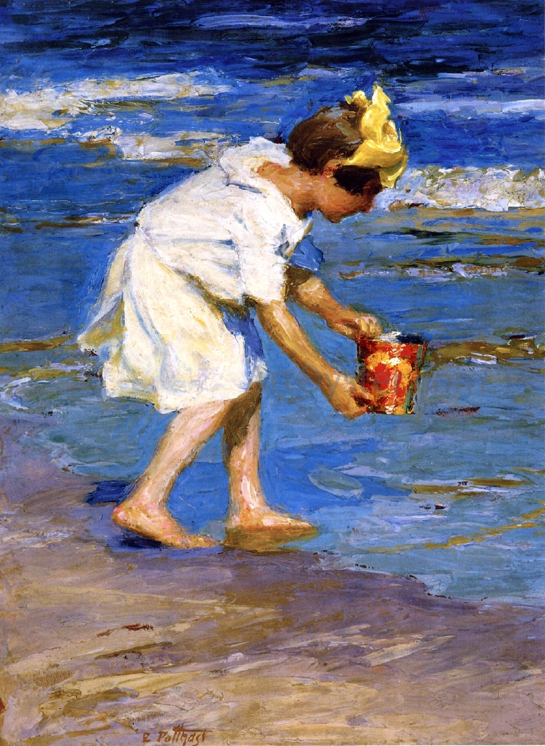  Edward Potthast A Girl with a Bucket - Hand Painted Oil Painting