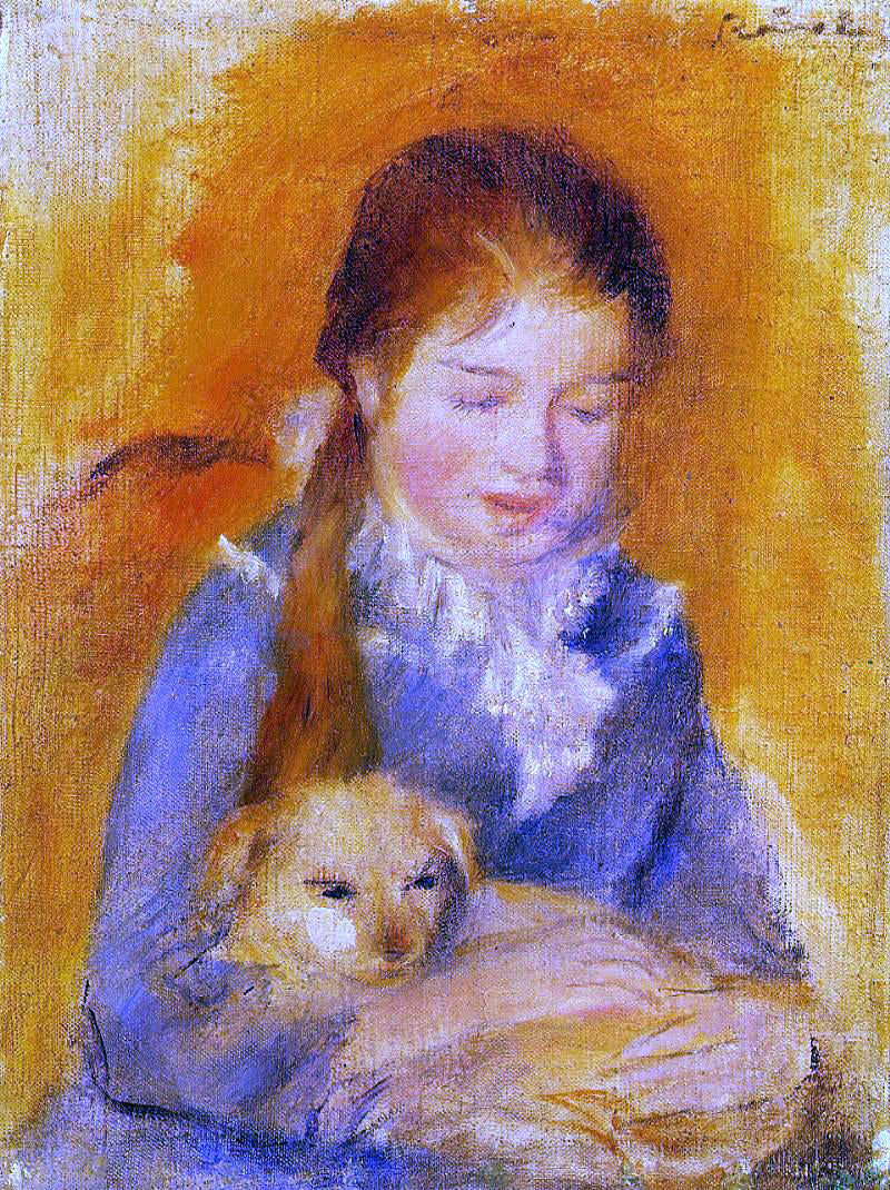  Pierre Auguste Renoir Girl with a Dog - Hand Painted Oil Painting