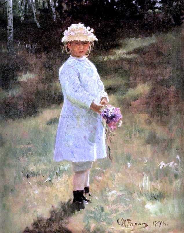  Ilia Efimovich Repin Girl with Flowers, Daughter of the Artist - Hand Painted Oil Painting
