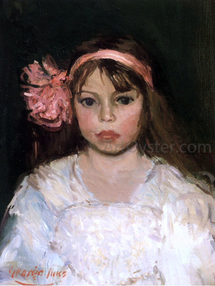  George Luks Girl with Pink Ribbon - Hand Painted Oil Painting