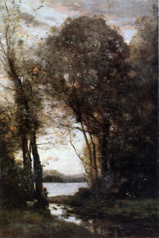  Jean-Baptiste-Camille Corot Goatherd Standing, Playing the Flute Under the Trees - Hand Painted Oil Painting