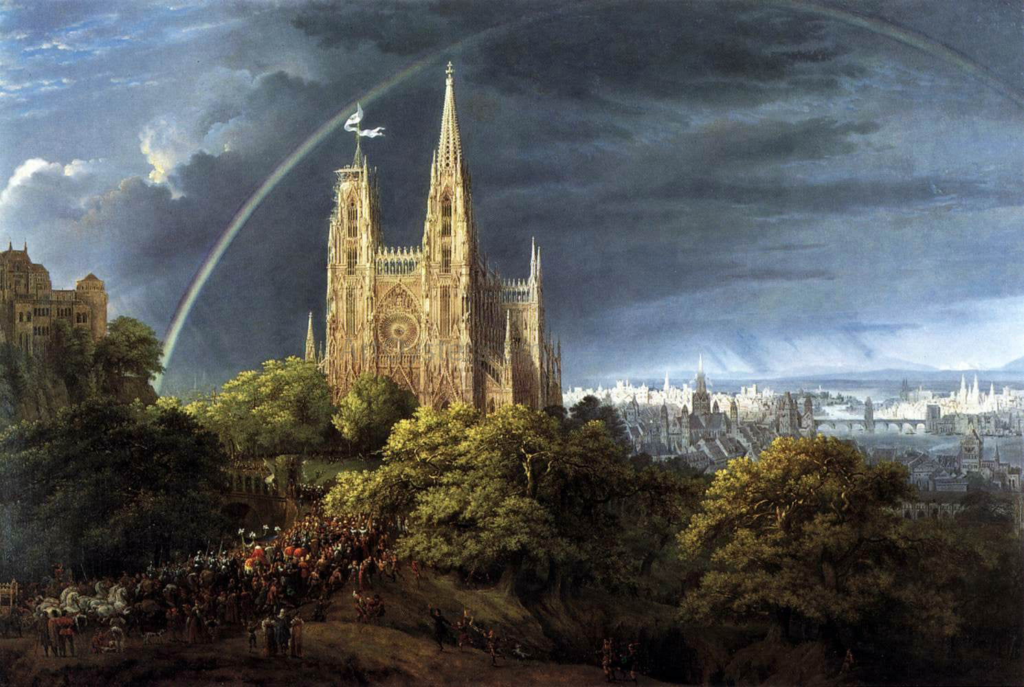  Karl Friedrich Schinkel Gothic Cathedral with Imperial Palace - Hand Painted Oil Painting