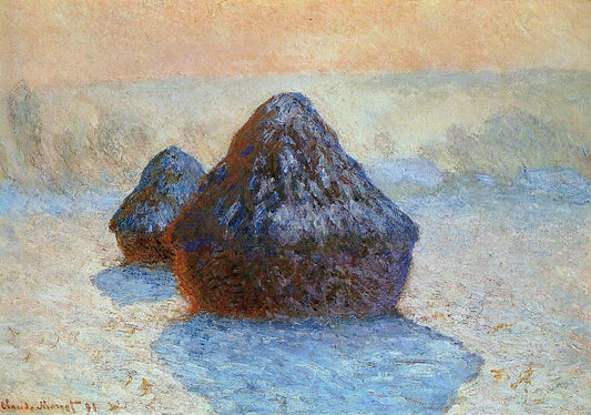  Claude Oscar Monet Grainstacks, White Frost Effect - Hand Painted Oil Painting
