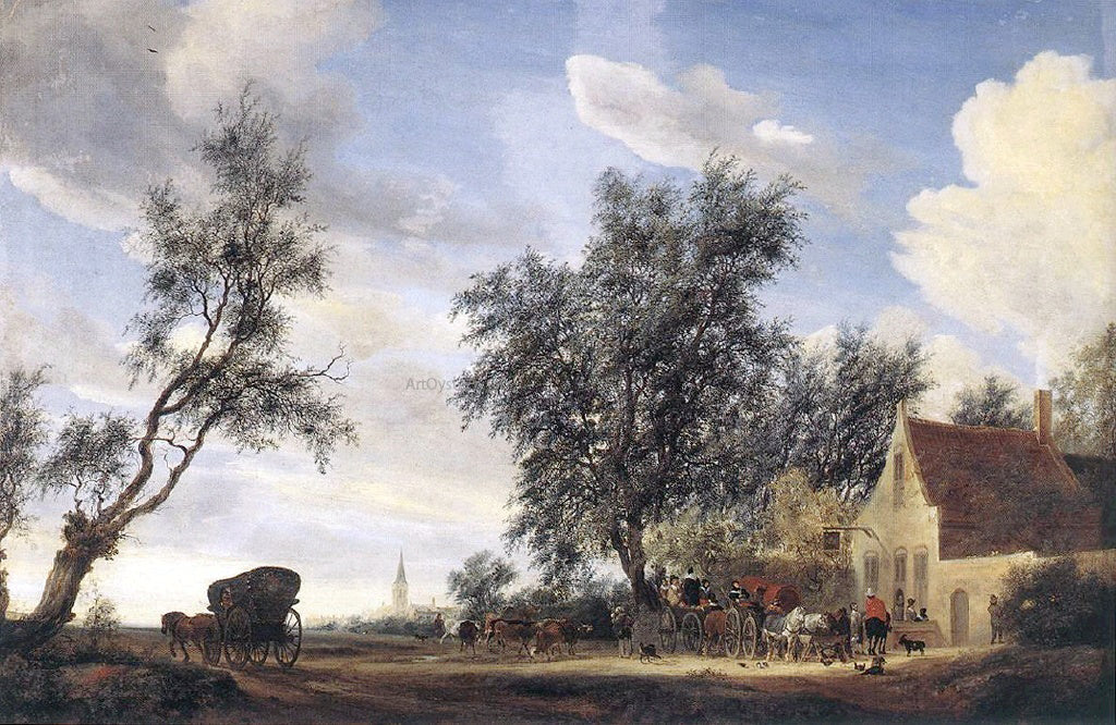  Salomon Van Ruysdael Halt at an Inn - Hand Painted Oil Painting