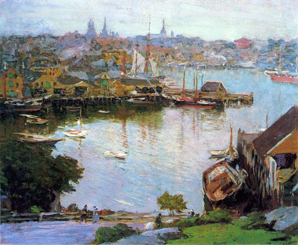  Edward Potthast Harbor Village - Hand Painted Oil Painting