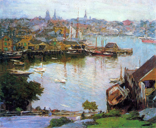  Edward Potthast Harbor Village - Hand Painted Oil Painting