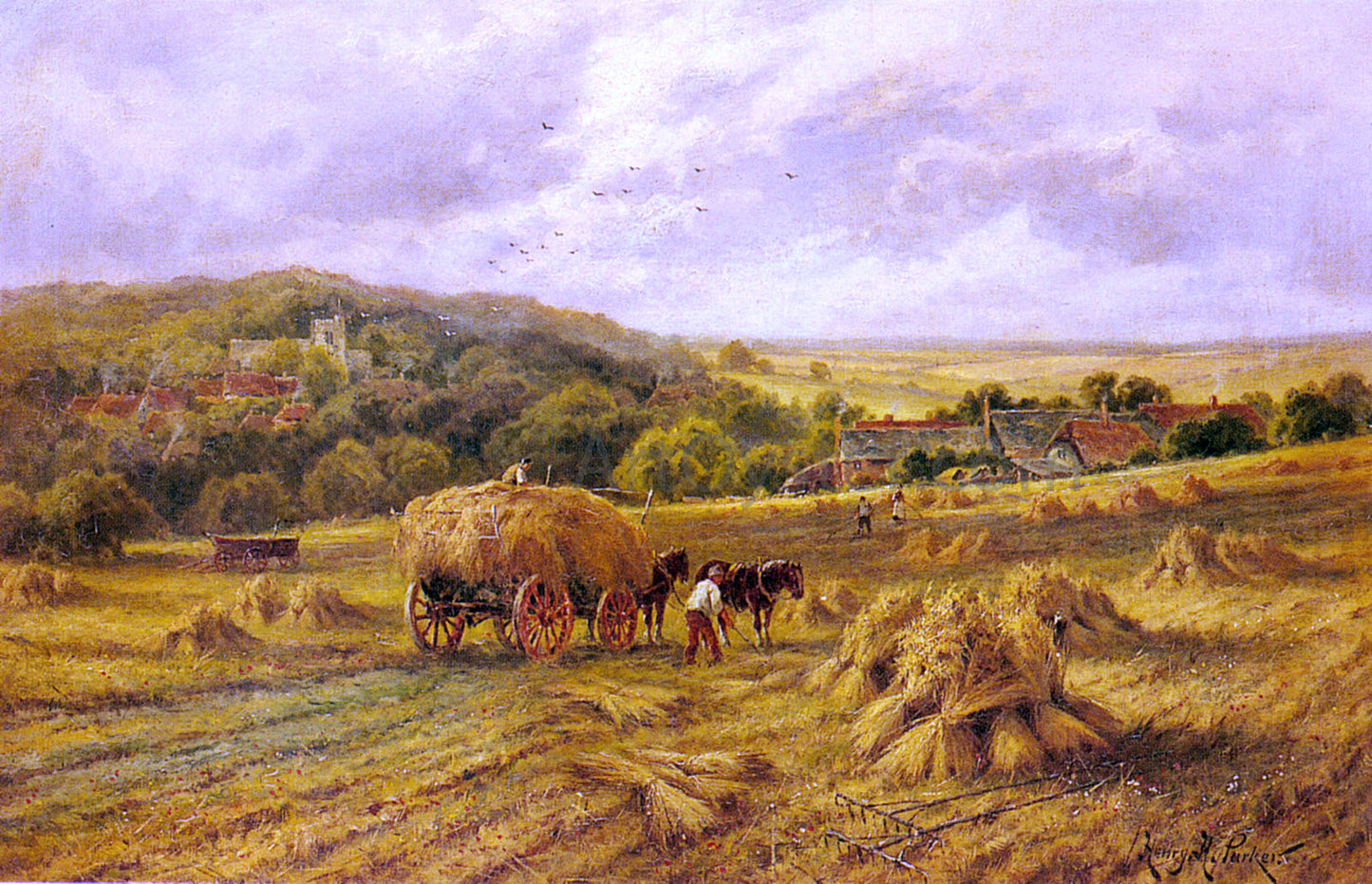  Henry Hillier Parker Harvest Time, Lambourne, Berks - Hand Painted Oil Painting