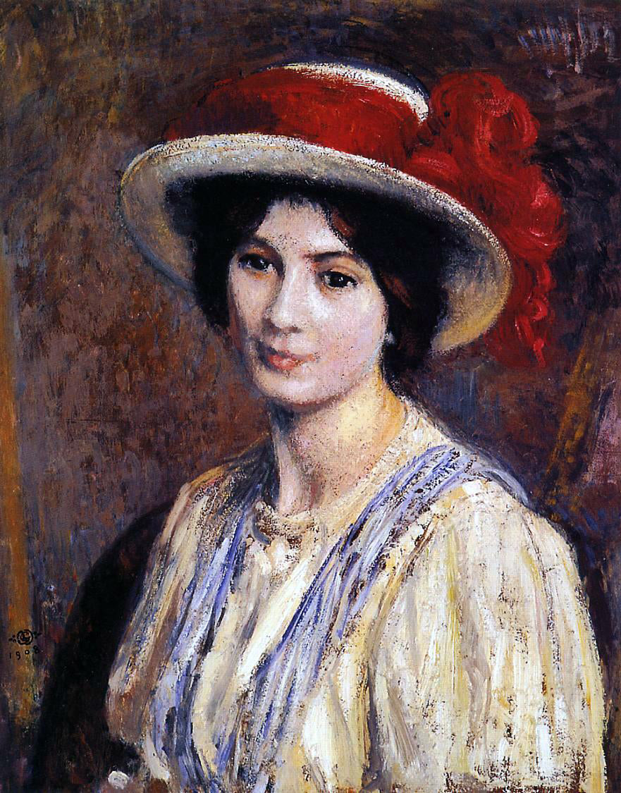 Georges Lemmen Hat with a Red Ribbon - Hand Painted Oil Painting