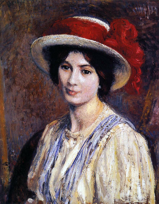  Georges Lemmen Hat with a Red Ribbon - Hand Painted Oil Painting