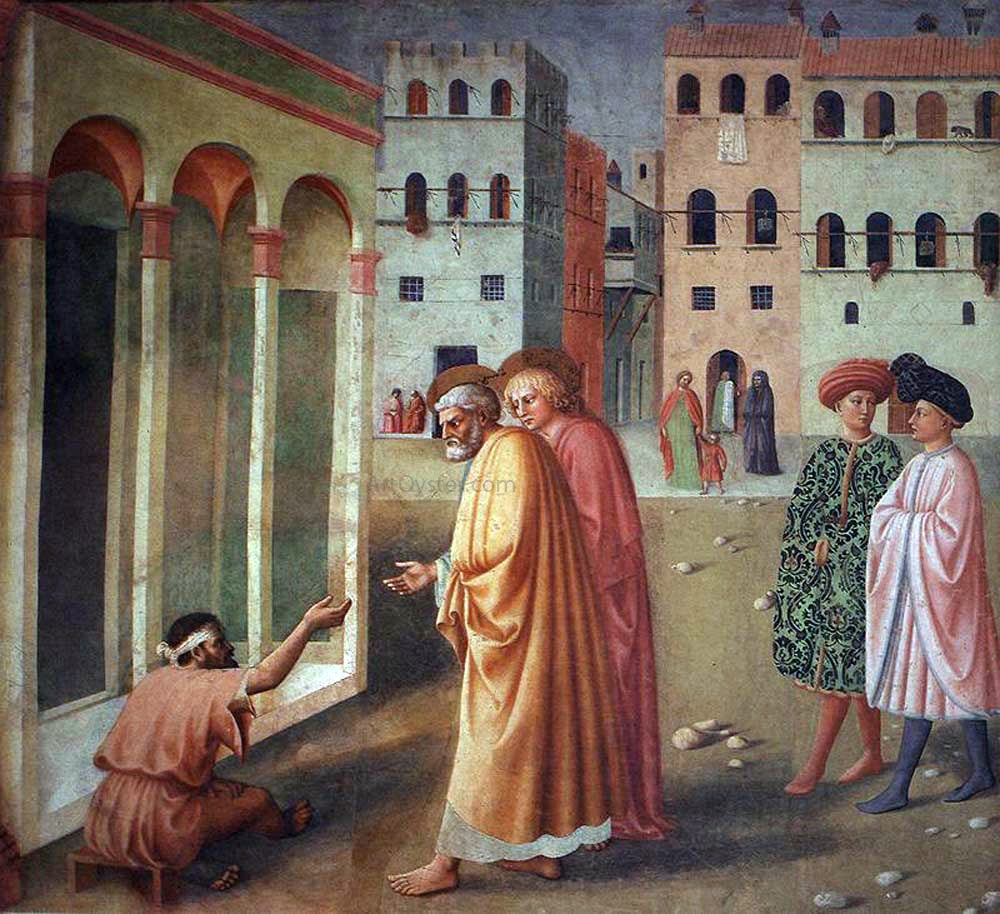  Tommaso Masolino Healing of the Cripple and Raising of Tabatha (left view) - Hand Painted Oil Painting