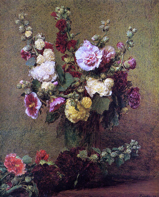  Henri Fantin-Latour Hollyhocks - Hand Painted Oil Painting