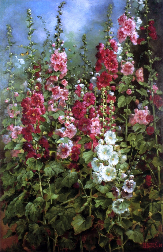  Mathias J Alten Hollyhocks - Hand Painted Oil Painting