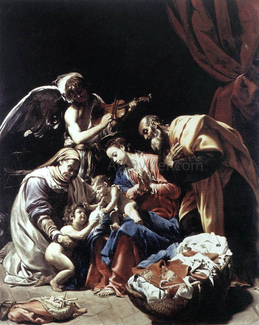  Orazio Borgianni Holy Family with St Elizabeth, the Young St John the Baptist and an Angel - Hand Painted Oil Painting