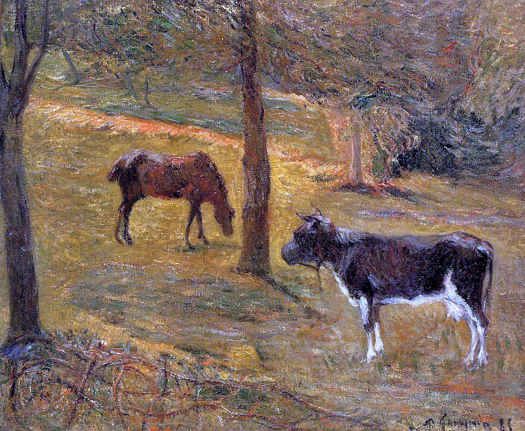  Paul Gauguin Horse and Cow in a Field - Hand Painted Oil Painting