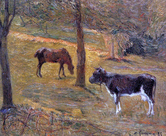  Paul Gauguin Horse and Cow in a Field - Hand Painted Oil Painting