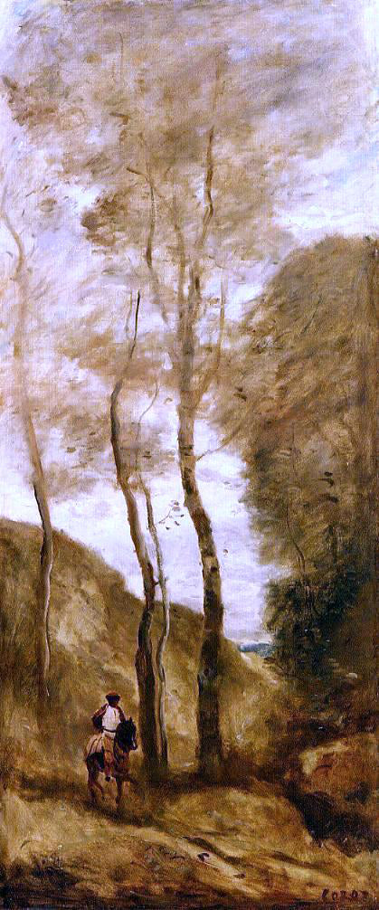  Jean-Baptiste-Camille Corot Horse and Rider in a Gorge - Hand Painted Oil Painting