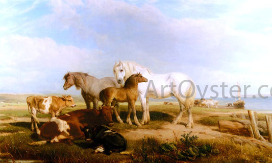 Henry Willis RWS Horses And Cattle On The Shore - Hand Painted Oil Painting