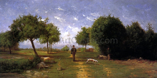  Antoine Chintreuil Huntsman and His Hounds - Hand Painted Oil Painting
