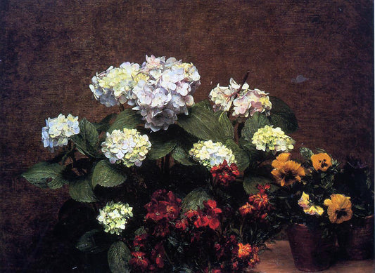 Henri Fantin-Latour Hydrangias, Cloves and Two Pots of Pansies - Hand Painted Oil Painting