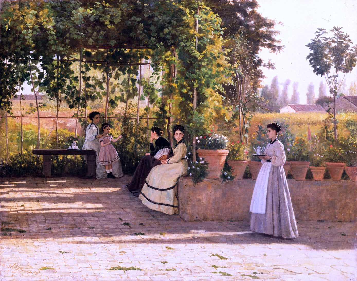  Silvestro Lega Il pergolato (also known as Il dopopranzo) - Hand Painted Oil Painting