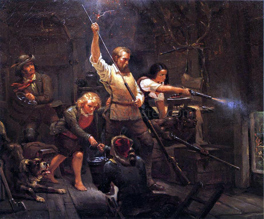 Eugene Benson Indian Attack - Hand Painted Oil Painting