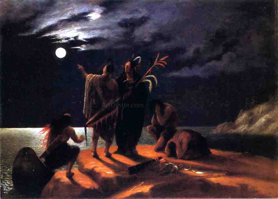  William Rimmer Indians Experiencing a Lunar Eclipse - Hand Painted Oil Painting