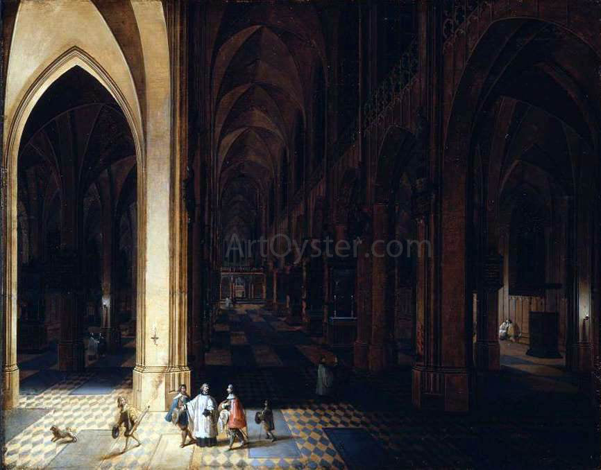  The Elder Peeter Neeffs Interior of Antwerp Cathedral at Night - Hand Painted Oil Painting