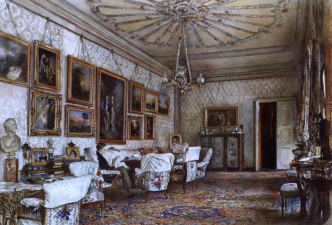  Rudolf Von Alt Interior of the Palais Lanckoronski, Vienna - Hand Painted Oil Painting