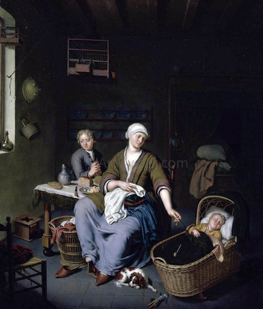  Willem Van Mieris Interior with a Mother Attending her Children - Hand Painted Oil Painting