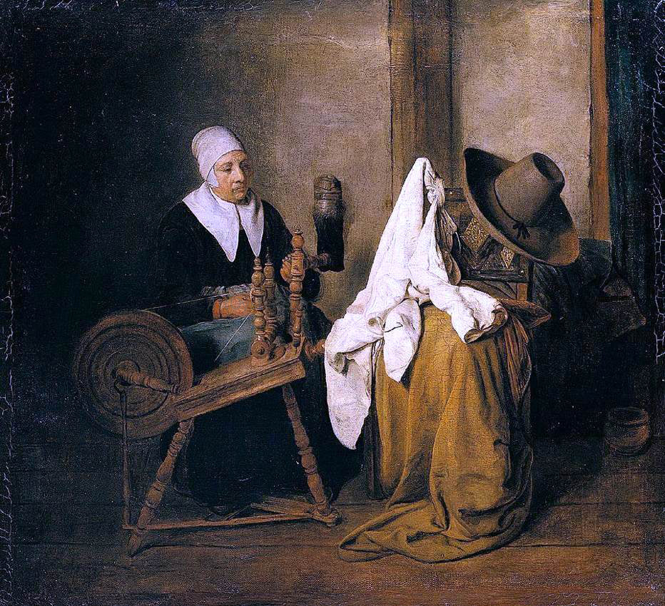  Esaias Boursse Interior with an Old Woman at a Spinning Wheel - Hand Painted Oil Painting