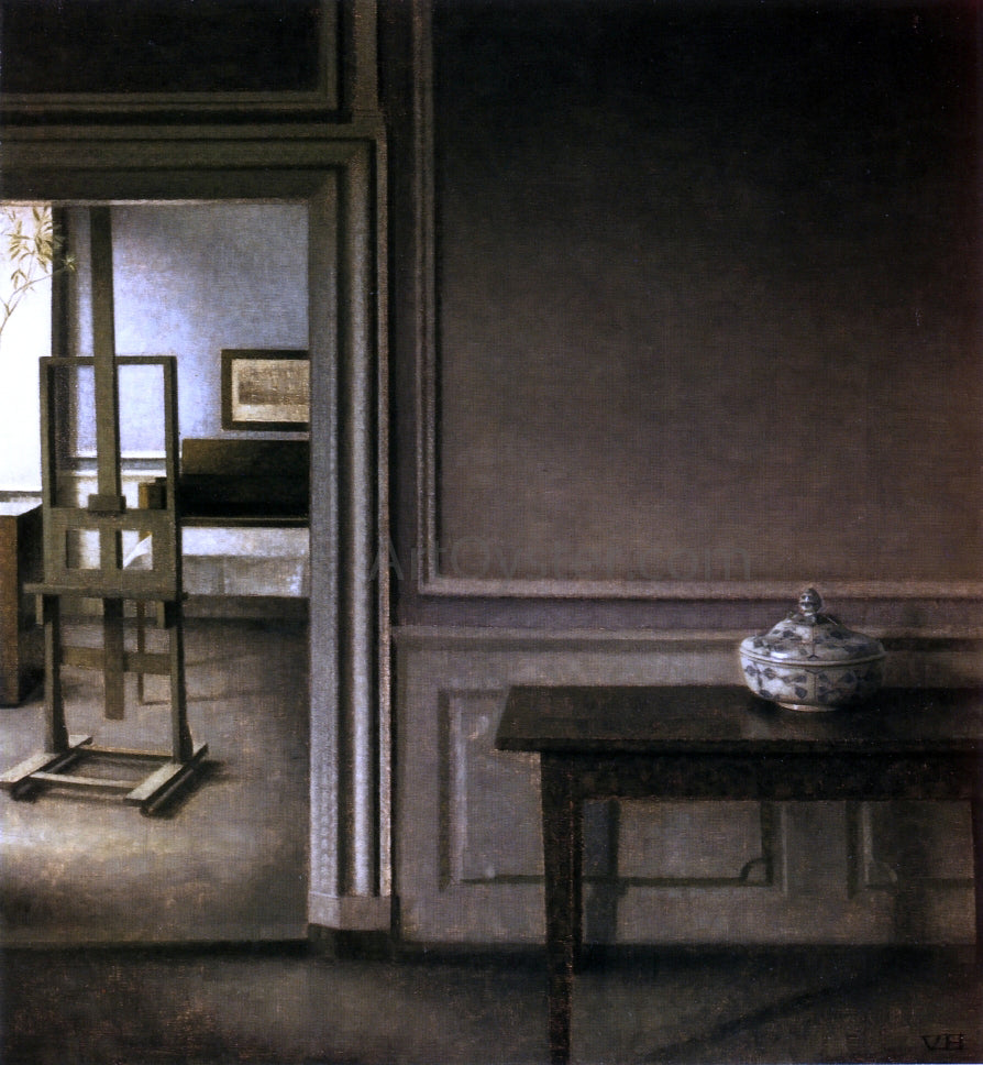  Vilhelm Hammershoi Interior with Easel, and Punch Bowl, Strandgade 30 - Hand Painted Oil Painting