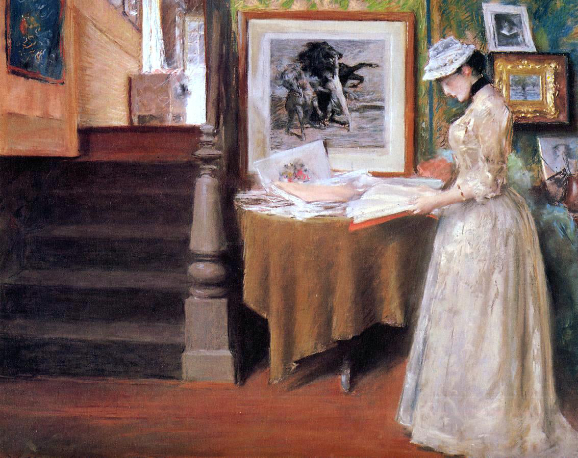  William Merritt Chase Interior, Young Woman at a Table - Hand Painted Oil Painting
