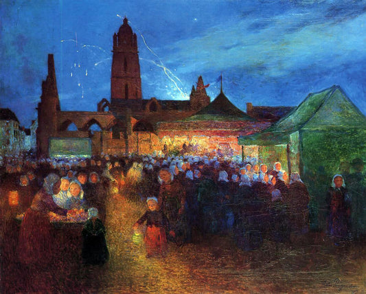  Ferdinand Du Puigaudeau July 14th Fireworks at Bourg-de-Batz - Hand Painted Oil Painting