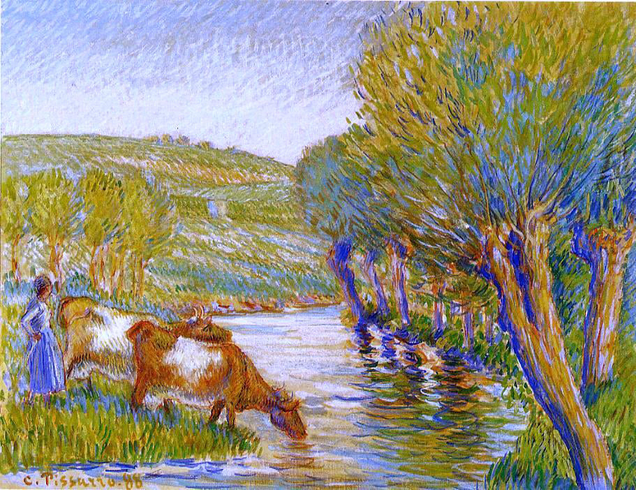  Camille Pissarro La Riviere aux Saules, Eragny - Hand Painted Oil Painting