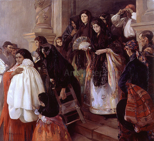  Jose Benlliure Ortiz La Salida de Misa en Rocafort - Hand Painted Oil Painting