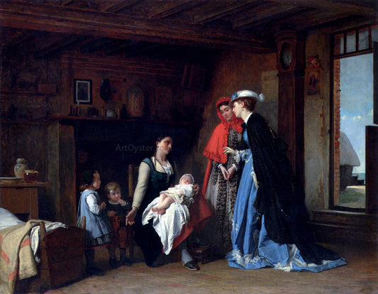  Charles Baugniet La Visite De La Nourrice - Hand Painted Oil Painting