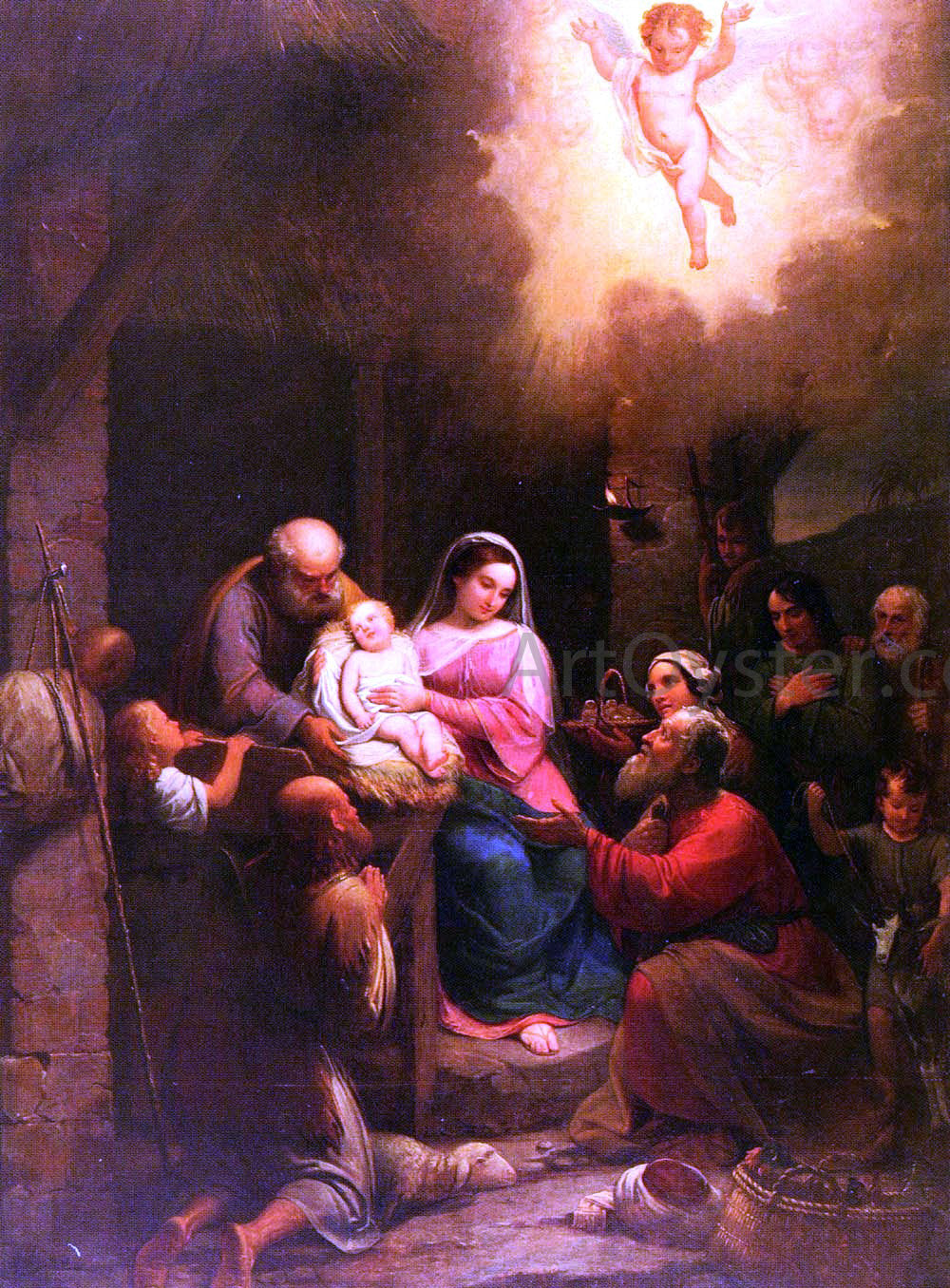  Natale Schiavoni La Vista De' Pastori Al Bambino Gesu Nel Presepio - Hand Painted Oil Painting