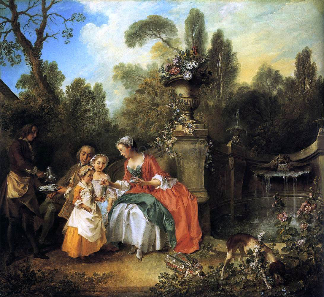  Nicolas Lancret Lady and Gentleman with two Girls and a Servant - Hand Painted Oil Painting