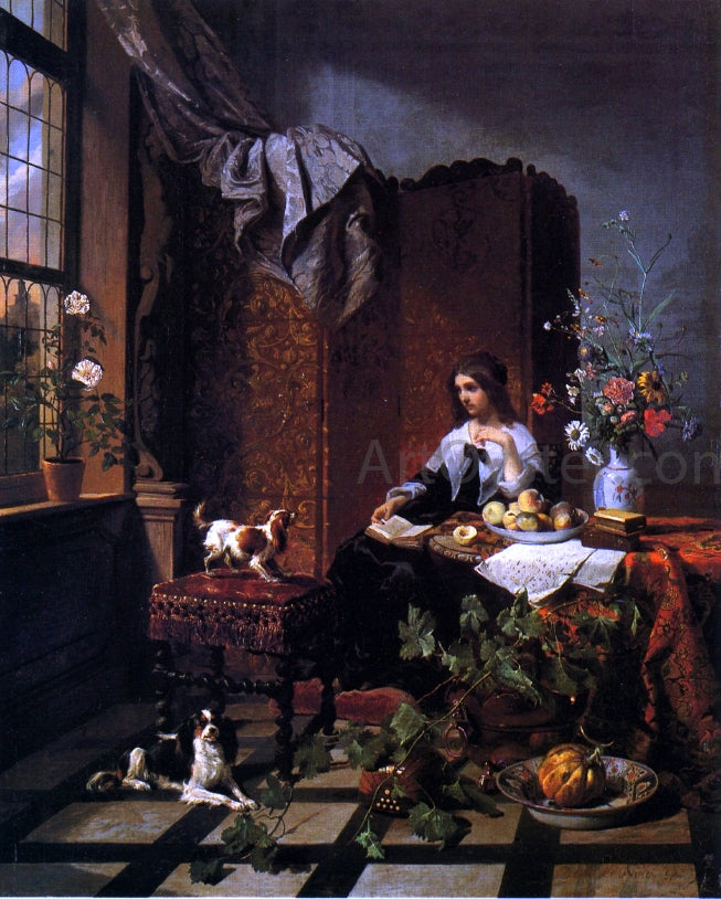  David Emile Joseph De Noter Lady in an Elegant Interior - Hand Painted Oil Painting