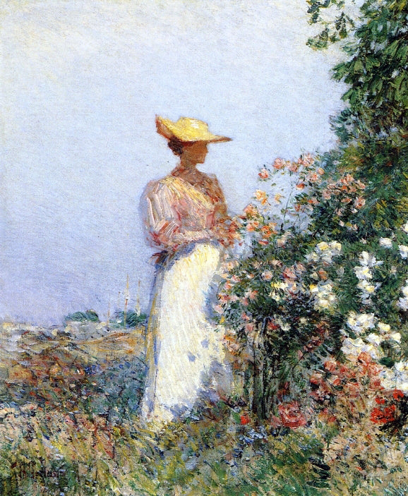  Frederick Childe Hassam Lady in Flower Garden - Hand Painted Oil Painting