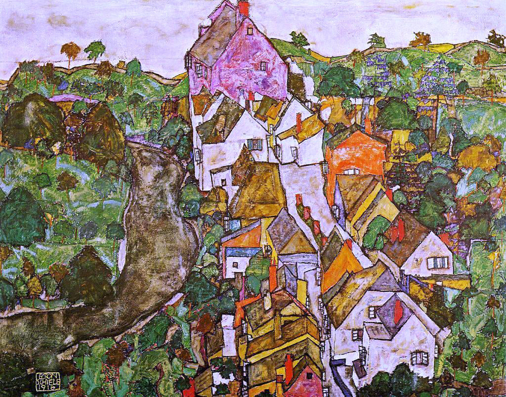  Egon Schiele Landscape at Krumau - Hand Painted Oil Painting
