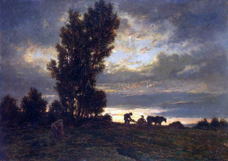  Theodore Rousseau Landscape with a Plowman - Hand Painted Oil Painting