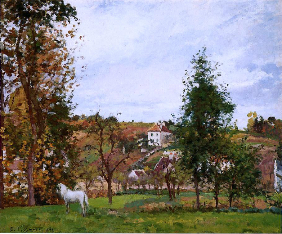  Camille Pissarro Landscape with a White Horse in a Meadow, L'Hermitage - Hand Painted Oil Painting