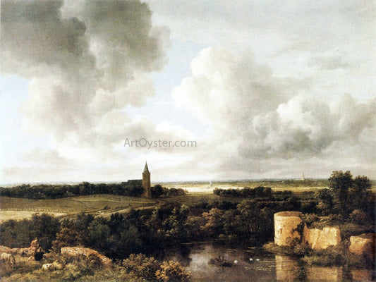  Jacob Van Ruisdael Landscape with Church and Ruined Castle - Hand Painted Oil Painting