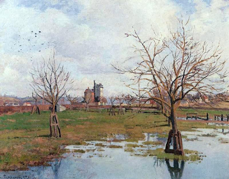  Camille Pissarro Landscape with Flooded Fields - Hand Painted Oil Painting