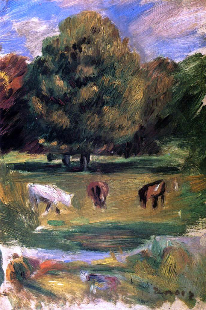  Pierre Auguste Renoir Landscape with Horses - Hand Painted Oil Painting