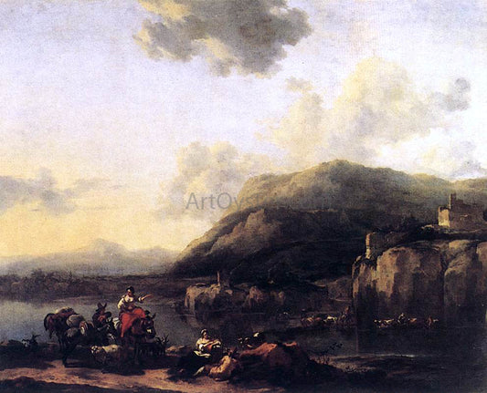  Nicolaes Berchem Landscape with Jacob, Rachel, and Leah - Hand Painted Oil Painting